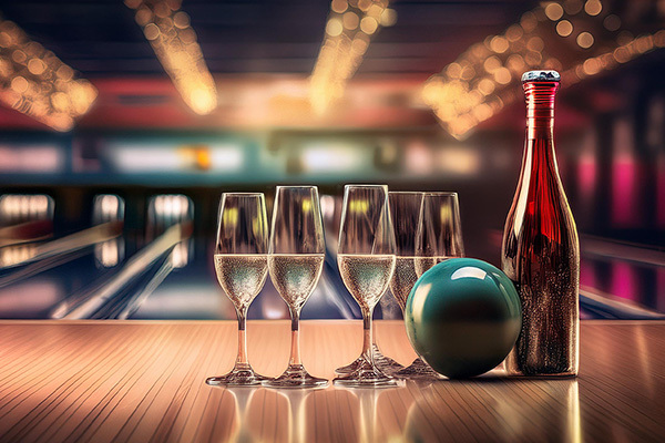 bowling lane and champagne